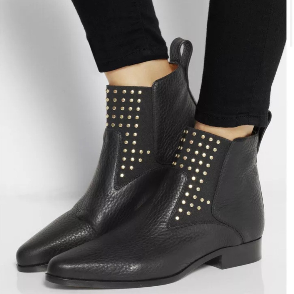$698 Chloe Drew Gold Stud Black Leather Chelsea Ankle Boots GUC 38 7.5